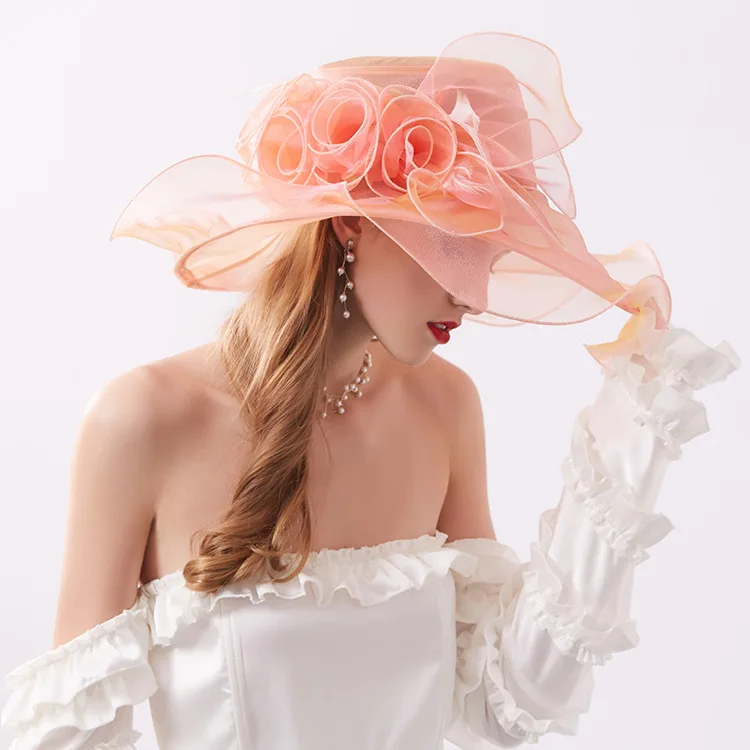 2020 Elegant Ladies Wedding Hat Big Flower Fashion Colorful Organza Bridal Hat Adjustable Cap Chapeau Femme Mariage