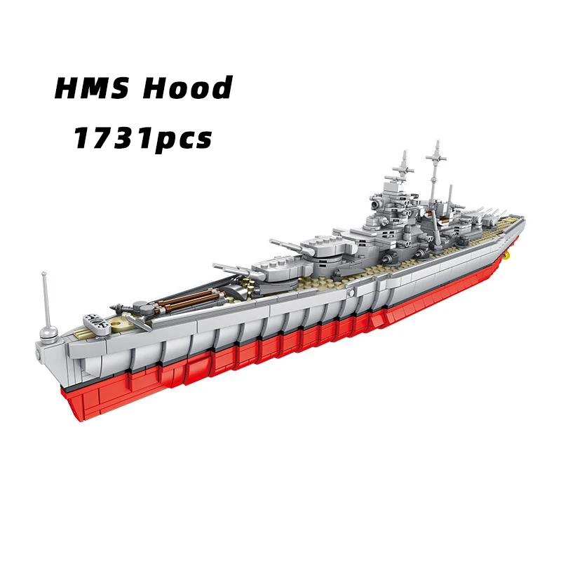 Bismarck Lutzow Military Navy Ship Boat Sets Building Blocks Kids Toys Brick Aircrafted Carrier Creative Army Warship HMS Hood