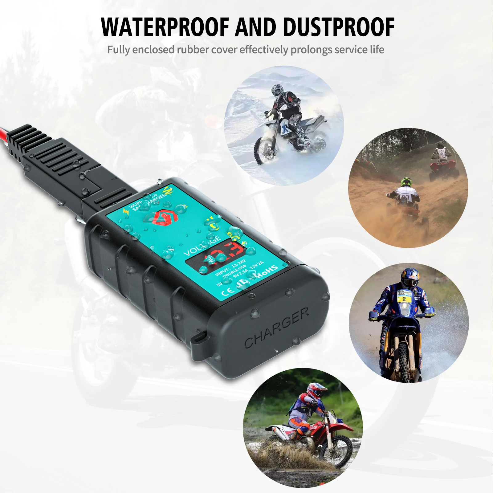 Adaptador de carregador usb para motocicleta, voltímetro à prova d'água, tomada de fonte de alimentação 12v, carregamento rápido, porta dupla para telefone gps