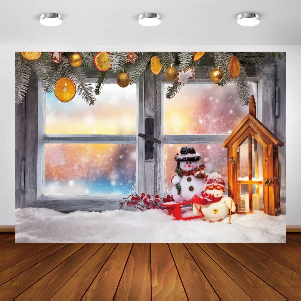 

Yeele Christmas Party Backdrop Snow Snowman Window Background Children Photography Baby Photographic Photo Studio Photophone