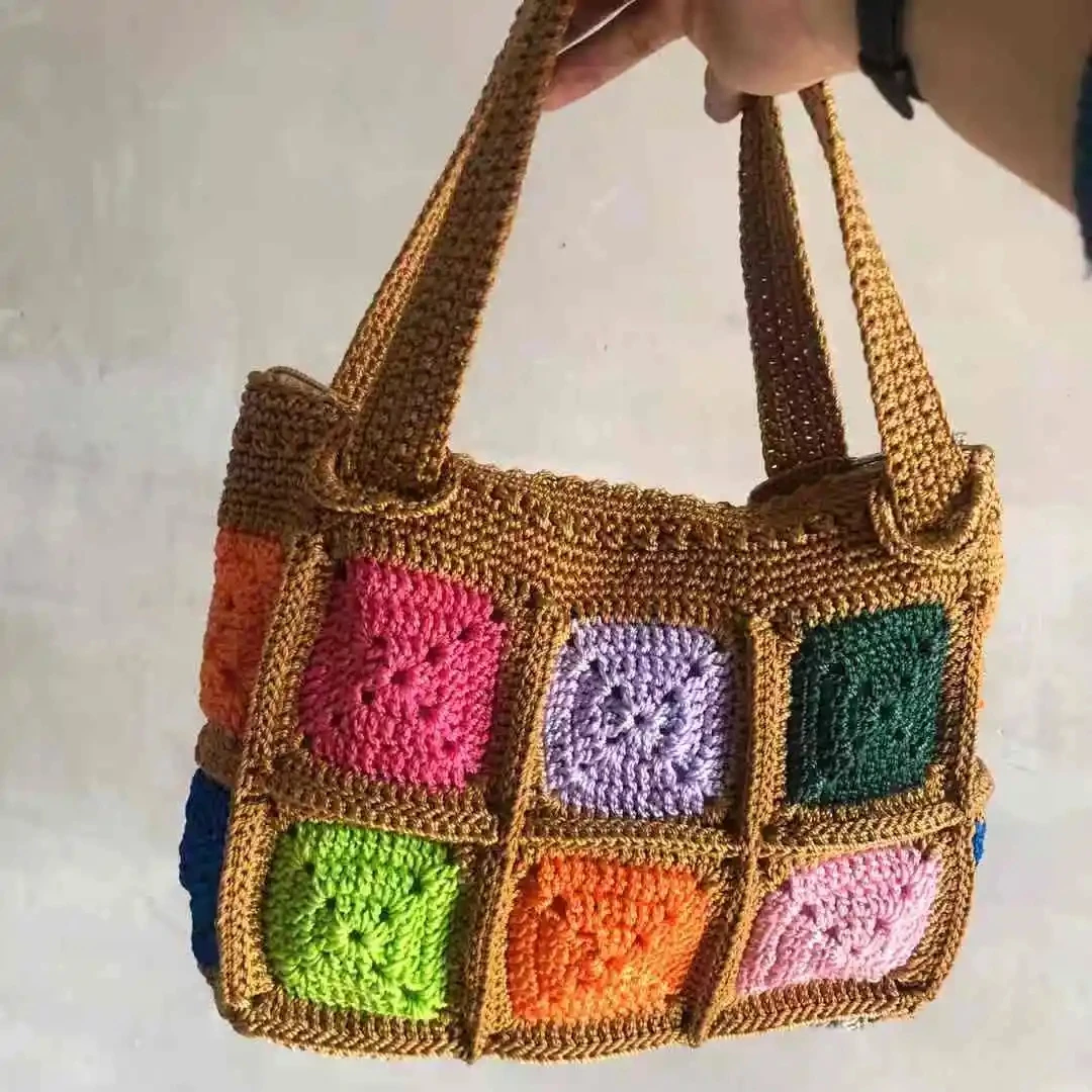 Handmade Crochet Bag Summer Bag Kintting Beach Bag Handmade crochet bag crochet shoulder bag Kintting tote bag Colorful hand bag