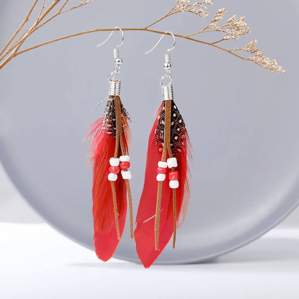 Bohemian Tassel Earrings For Women Dangle Long Earrings Feather Boho Drop Earrings Seed Beads Vintage Jewelry Brincos Gift 2021