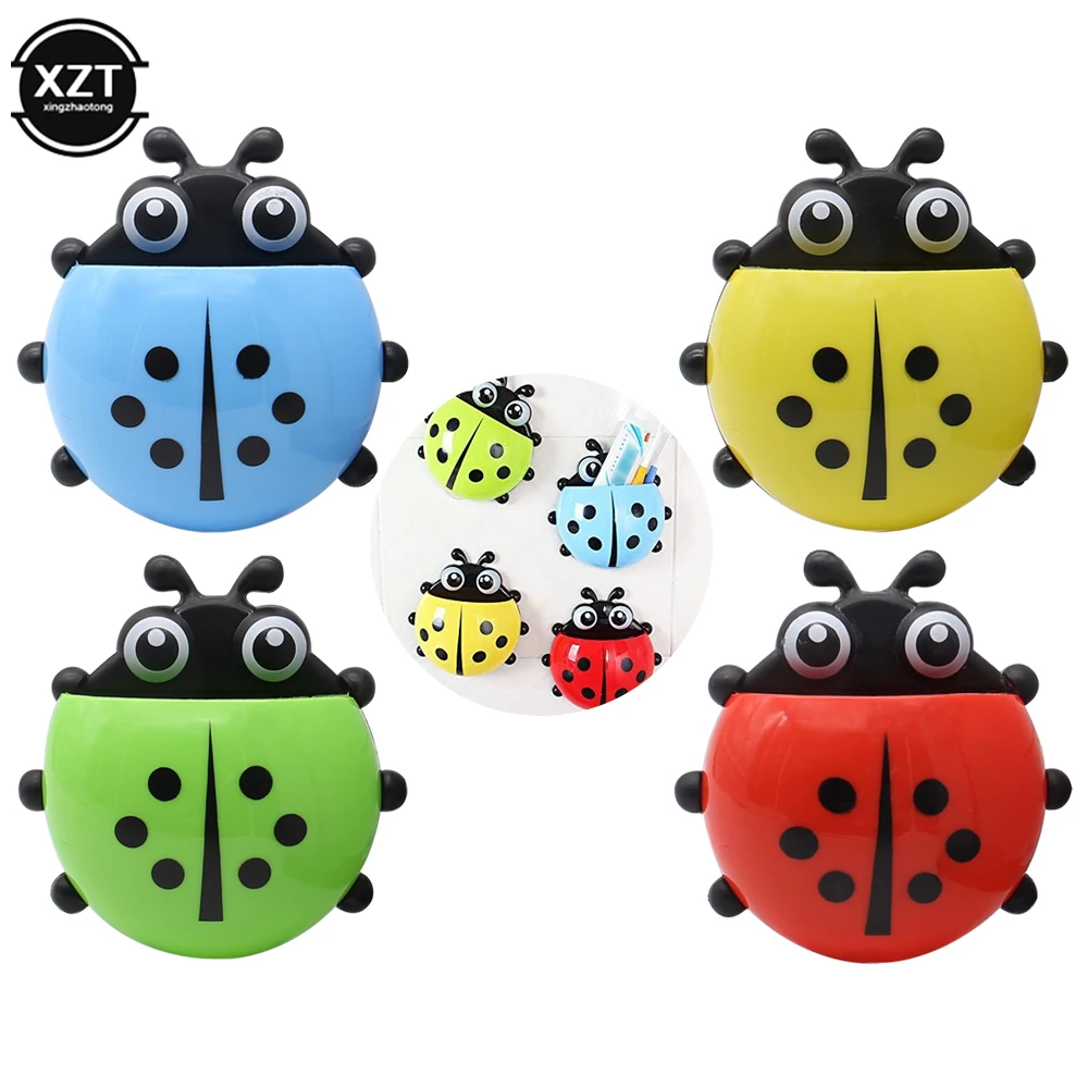 Ladybug Animal Insect Toothbrush Holder Bathroom Cartoon Toothbrush Toothpaste Wall Suction Holder Rack Container Organizer 1PC