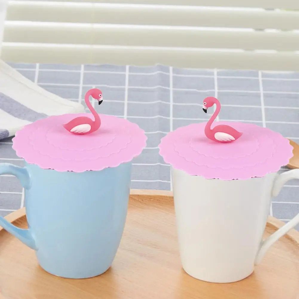 Silicone Flamingo Cup Cap Leakproof Cup Lids Heat Resistant Reusable Sealed Cover Kitchen Tea Cup Accessories