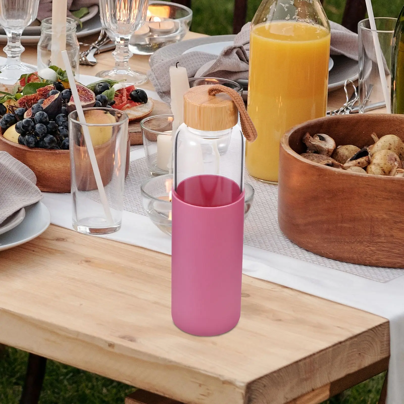 1pc Outdoor Glass Cup Mini Water Bottles Student Water Bottles Portable Water Cup Drinking Cup With Bamboo Cover