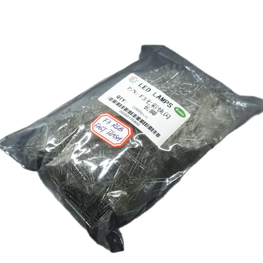 1000PCS F3 RGB FAST FLASH LED WATER CLEAR / DIFFUSED DIP-2 LONG PIN 3MM  Light beads Dropshipping