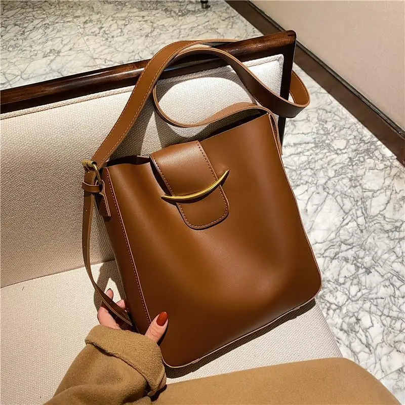 Vintage Simple PU Leather Bucket Crossbody Bags for Women 2023 Luxury Designer Lady Shoulder bags Ladies Handbags 2 Pcs/set