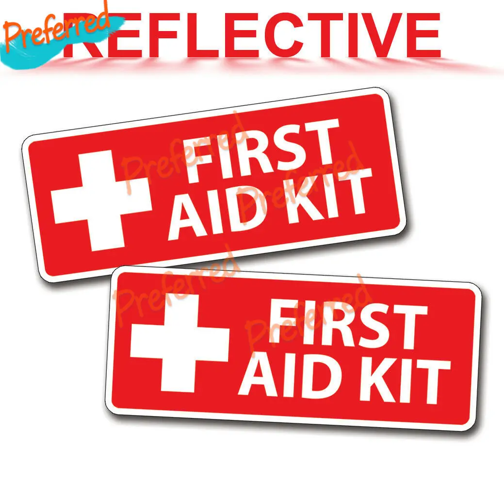 2X Reflective Red First Aid Kit Sticker Safety Decal Emergency 911 OSHA Station High Quality Vinyl Cover Scratches Waterproof