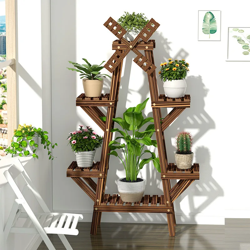 Vintage Wood Plant Stand Balcony Flower Pot Ladder Shelf Outdoor Garden Stand Planter Indoor Plants Pots Home Storage Rack Decor