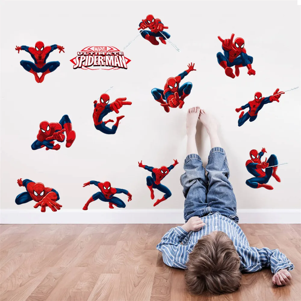 Pegatinas de pared de Superman y Spiderman, calcomanías 3D para decoración de habitación de niños, 45x60