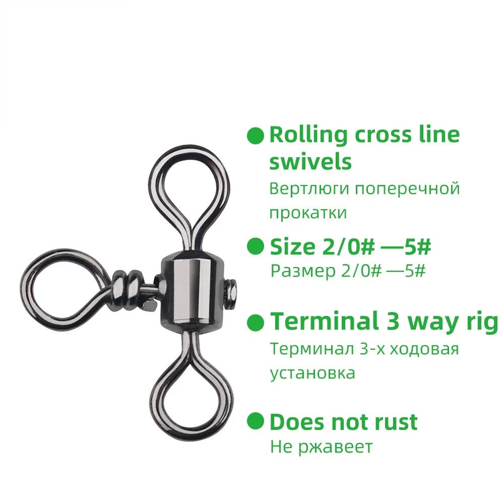 TIANNSII 30pcs Stainless Steel Cross Line Rolling Fishing Swivel 3 Way Fishing Line Hook Connector Carp Fishing Accessories Tool