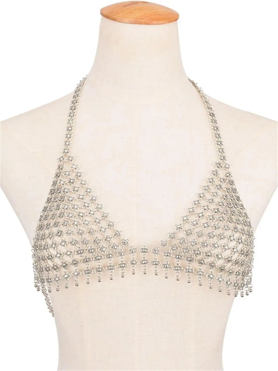 Sexy Women Hollow Flower Bikini Bra Body Chain Lady Vintage Metal Chest Chain Dance Belt Summer Beach Party Body Jewelry Gift