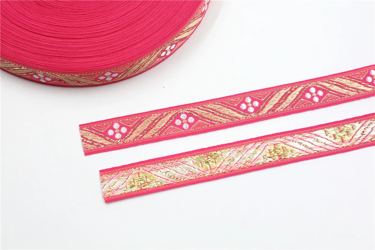 5 Yards 15 MM Shinning Floral Embroidery Jacquard Ribbon Lace Trim DIY Clothes Ornament Bag Wedding Decorate Accessories