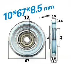 1 sztuk 10*67*8.5mm M8 * 67*8.5 lina stalowa koła/winda rolka do drzwi przesuwnych rowek U gniazdo V rowek podnoszenia koła, 6200 koło pasowe łożyska