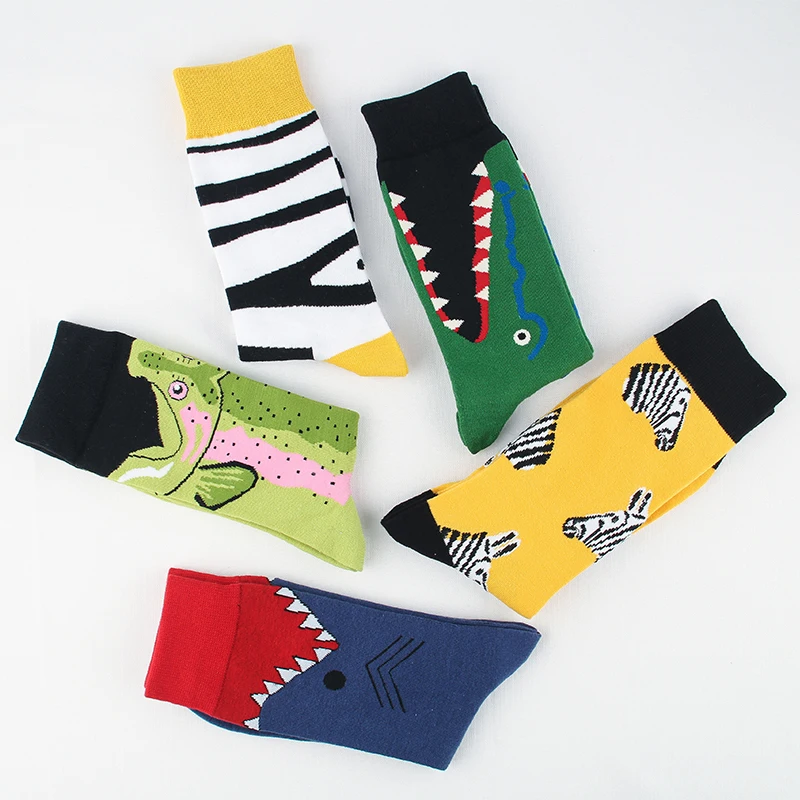 MODA MULAYA Happy Socks Men Women Fashion Printing Cartoon Crocodile Shark Zebra Colorful Socks Soft Comfort Cotton Funny Socks