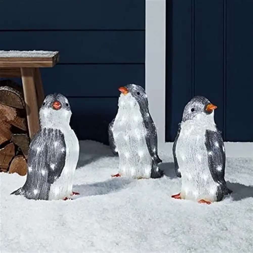 3Pcs Pre-Lit Penguin Outdoor Led Lights Christmas Penguin Decorations Penguin Yard Art Display S / L Luminous Penguin Ornamen