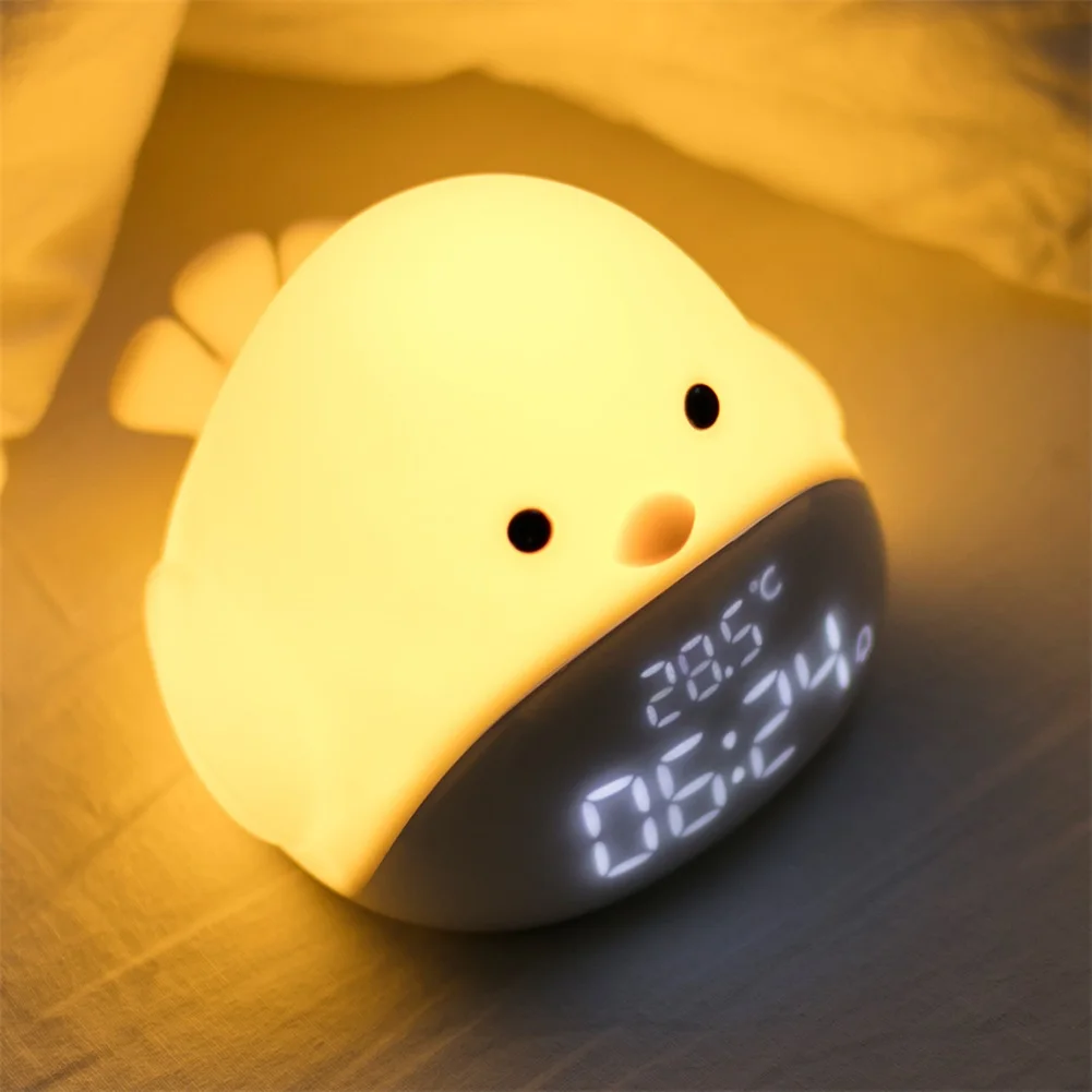 Silicone Cartoon Time Bird Night Light Digital Alarm Clock Touch Wake Up LED Night Lamp For Children Gifts Bedside Light