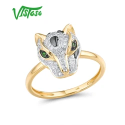 VISTOSO Gold Ring For Women Genuine 14K 585 Yellow Gold Leopard Ring Green Garnet Sparkling Diamond Engagement Fine Jewelry