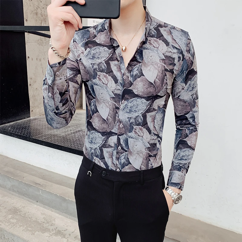 Self-cultivation Designer Shirt Shirt Trend Leisure Time Hairstyle Division Shirt Streetwear Flower Shirt Men Camiseta Masculina