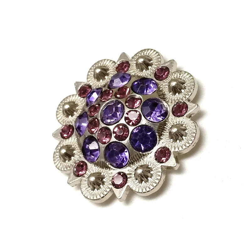 12pcs/Lot Purple Pink Rhinestone Decoration Metal Western Conchos Flower for Belt Accessories Rhinestone Color Can be Customized