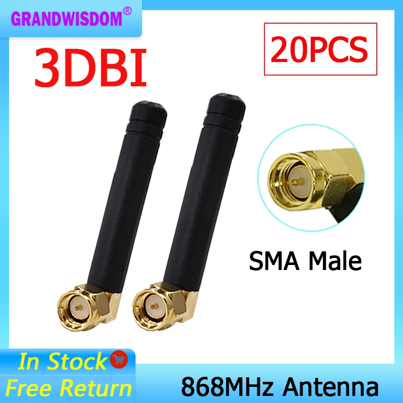 

GRANDWISDOM 20pcs 868mhz antenna 3dbi sma male 915mhz lora antene pbx iot module lorawan signal receiver antena