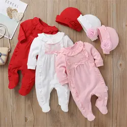 Nuovo autunno inverno bambino manica lunga tuta ragazza pagliaccetto monopezzo + cappello cotone abbigliamento bambino pagliaccetti neonati tute per bambini