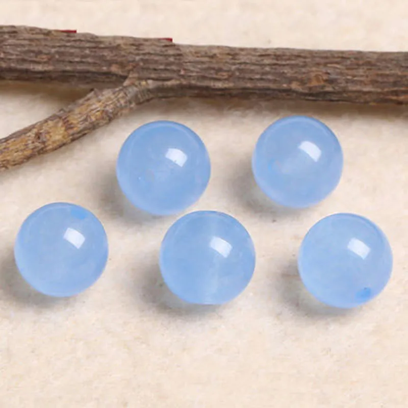 4A Natural Light Blue Chalcedony Quartz Crystal Single Bead DIY Jewelry Making