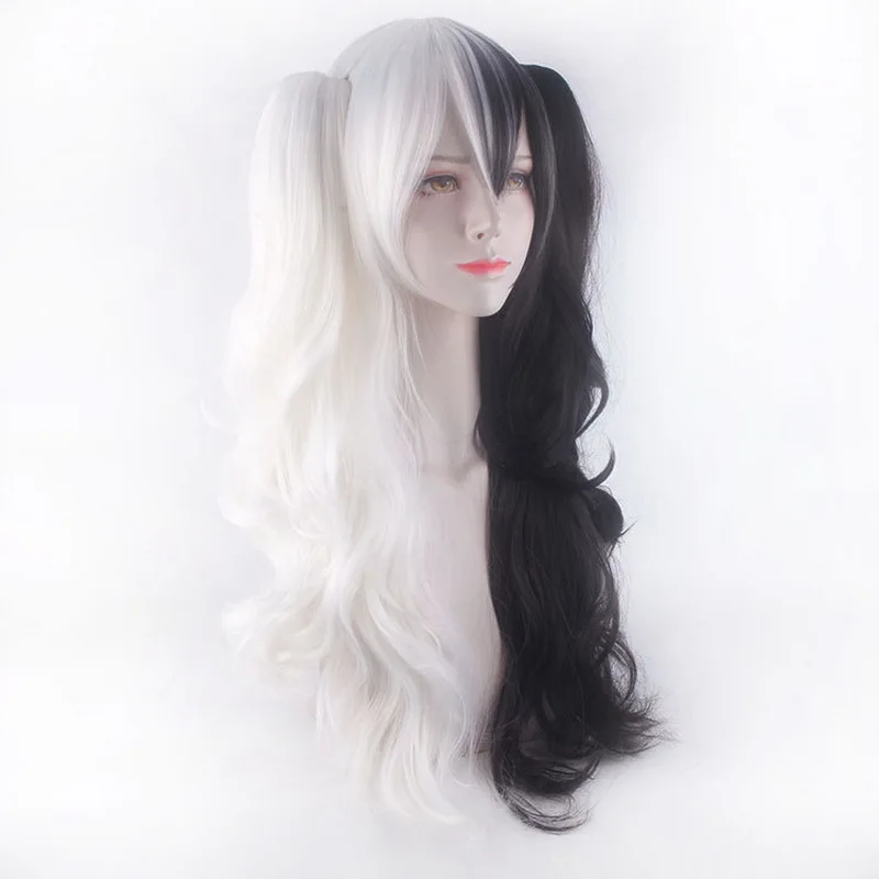 Anime Danganronpa Monokuma Dài Cong Cosplay Bộ Tóc Giả Với Đuôi Ngựa Trắng Phối Đen Chịu Nhiệt Tổng Hợp Tóc Giả Dành Cho Nữ