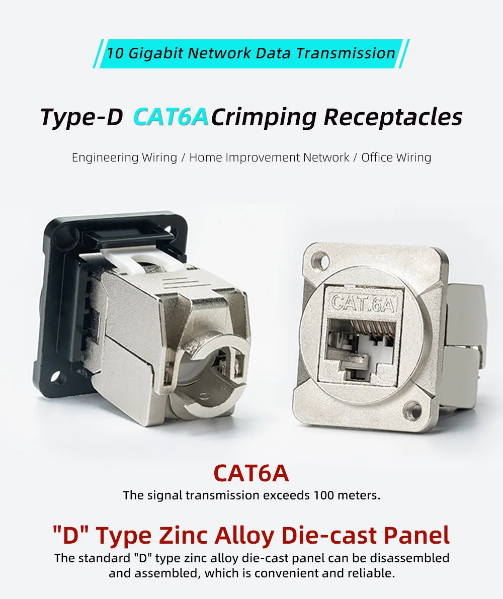 Metall-D-Typ RJ45 Netzwerkmodul RJ45 CAT6 CAT6A Gigabit 10GE Runder D-Typ Crimpanschluss RJ11 4-polige Telefonbuchse – Detail 25