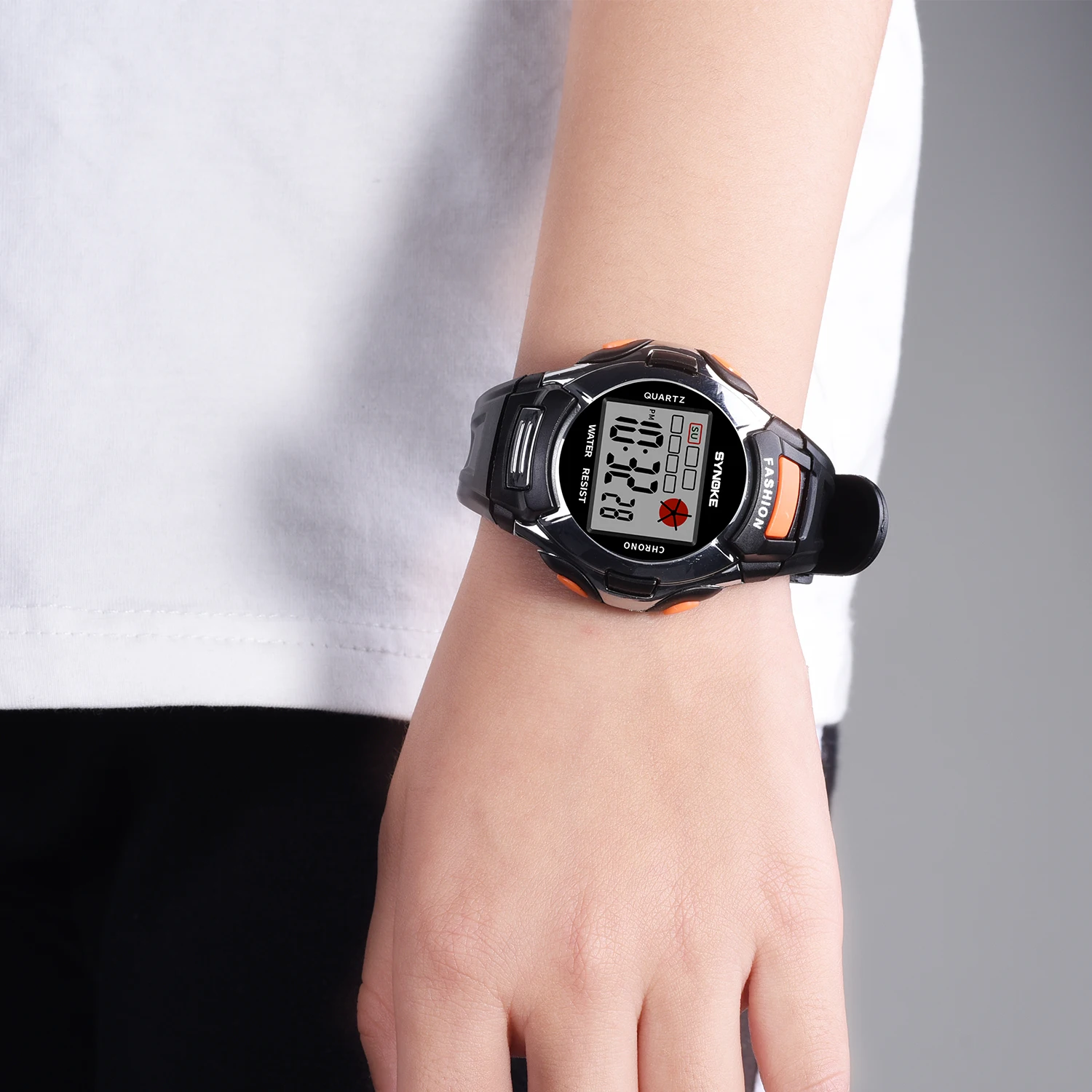 Montre numérique de sport pour enfants, étanche, avec alarme LED, horloge électronique, chronographe noir, pour filles