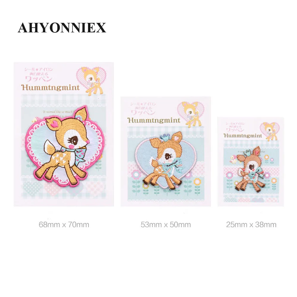 AHYONNIEX 3D Cute Hani Deer Patch ricamata per abbigliamento cucito Applique adesivo colla carino distintivo di cartone animato accessori fai da te