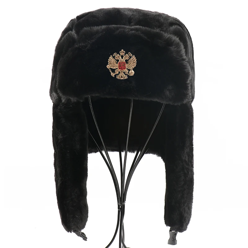 CAMOLAND Soviet Army Military Badge Russia Ushanka Bomber Hats Women Men Winter Warm Faux Fur Earflap Hats Trapper Snow Caps