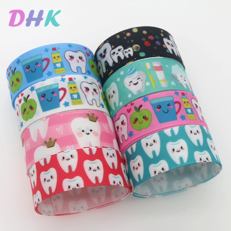 DHK 50yards Tooth Printed Grosgrain Ribbon Accessory Material  Headwear Decoration DIY Wholesale Craft S1278