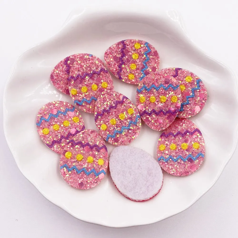 10PCS Glitter Bepowder Felt Fabric Easter Rainbow Egg Applique DIY Sewing Patch Headwear Bow DIY Party Accessories Craft