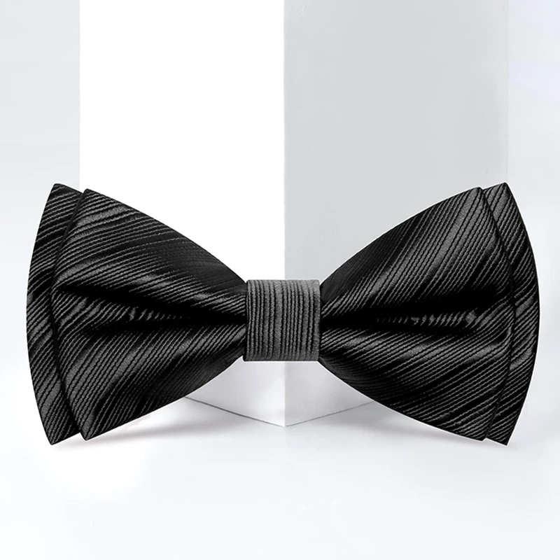 2024 New Designer Brand Top Quality Black Bow tie For Men Groom Wedding Party Butterfly Bow Tie Polyester  Two Layer Gift