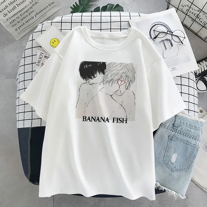 Women Anime Banana Fish Printed T Shirt Cartoon Harajuku Unisex Shirt Short Sleeve Tops Tees O-Neck Casual Tshirt Female T-shirt