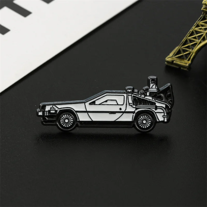 Back To The Future Hard Enamel Pins Delorean Sport Car Time Machine Brooch Metal Backpack Badges Movie Lapel Jewelry Accessories