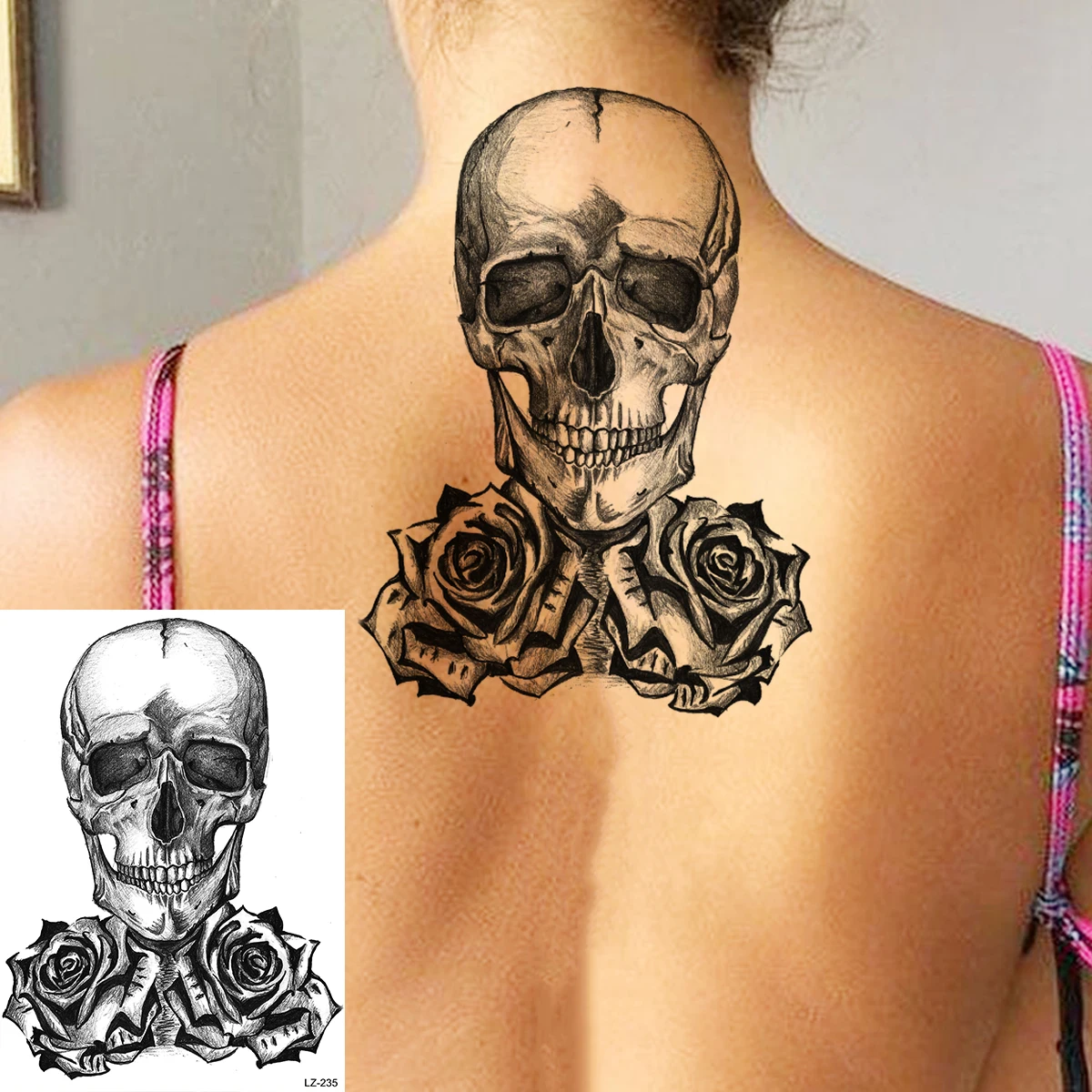 Lotus Henna Temporary Tattoos For Women Girls Realistic Elephant Skull Flower Fake Tattoo Sticker Back Tatoos Arm Underboob Back