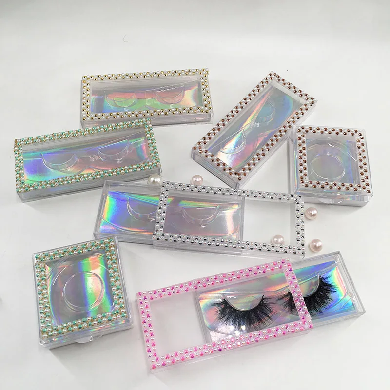 Wholesale Glitter Pink Diamond Pearl Lash Boxes for Natural Soft Strip Lashes Naturl Long Mink Eyelashes