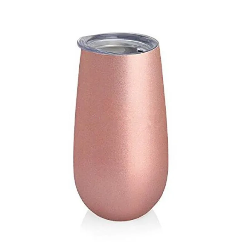 6Colors 6oz Flute Egg Cups Wine Glasses Tumblers Stemless Rose Gold Stainless Steel Double Walled Vacuum Insulated Mugs With