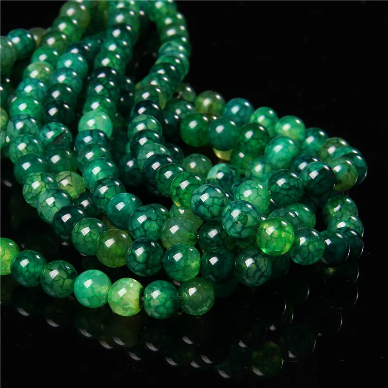 Natural Green Agates Stone Spacer Round Dragon Vein Agat Bead For Jewelry Making 6-10 MM DIY Bracelets Accessories Wholesale