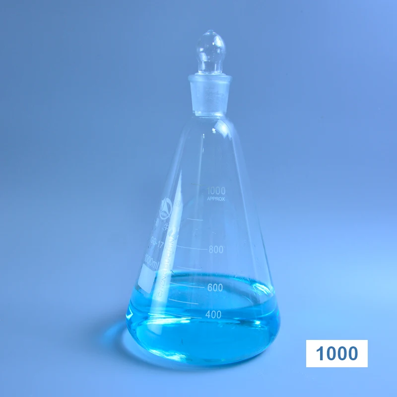 50-2000Ml แก้วรูปกรวยกับหมวกแก้ว Erlenmeyer กระติกน้ำแก้วสำหรับห้องปฏิบัติการสามเหลี่ยมขวดแก้ว Boro 3.3