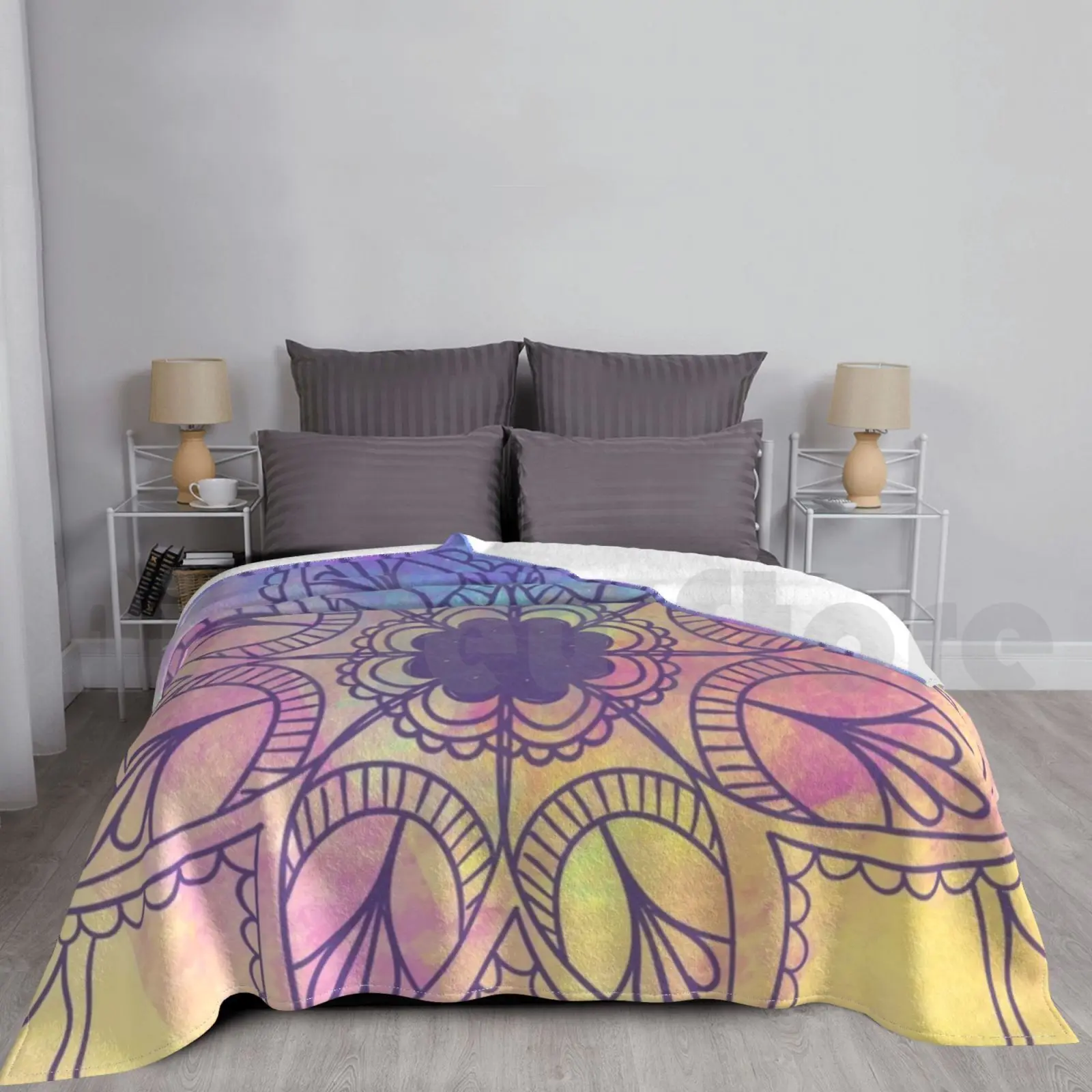 Watercolor Colorful Mandala Blanket Fashion Custom Watercolor Mandala Yogi Buddhism Peace Relax Om Colors