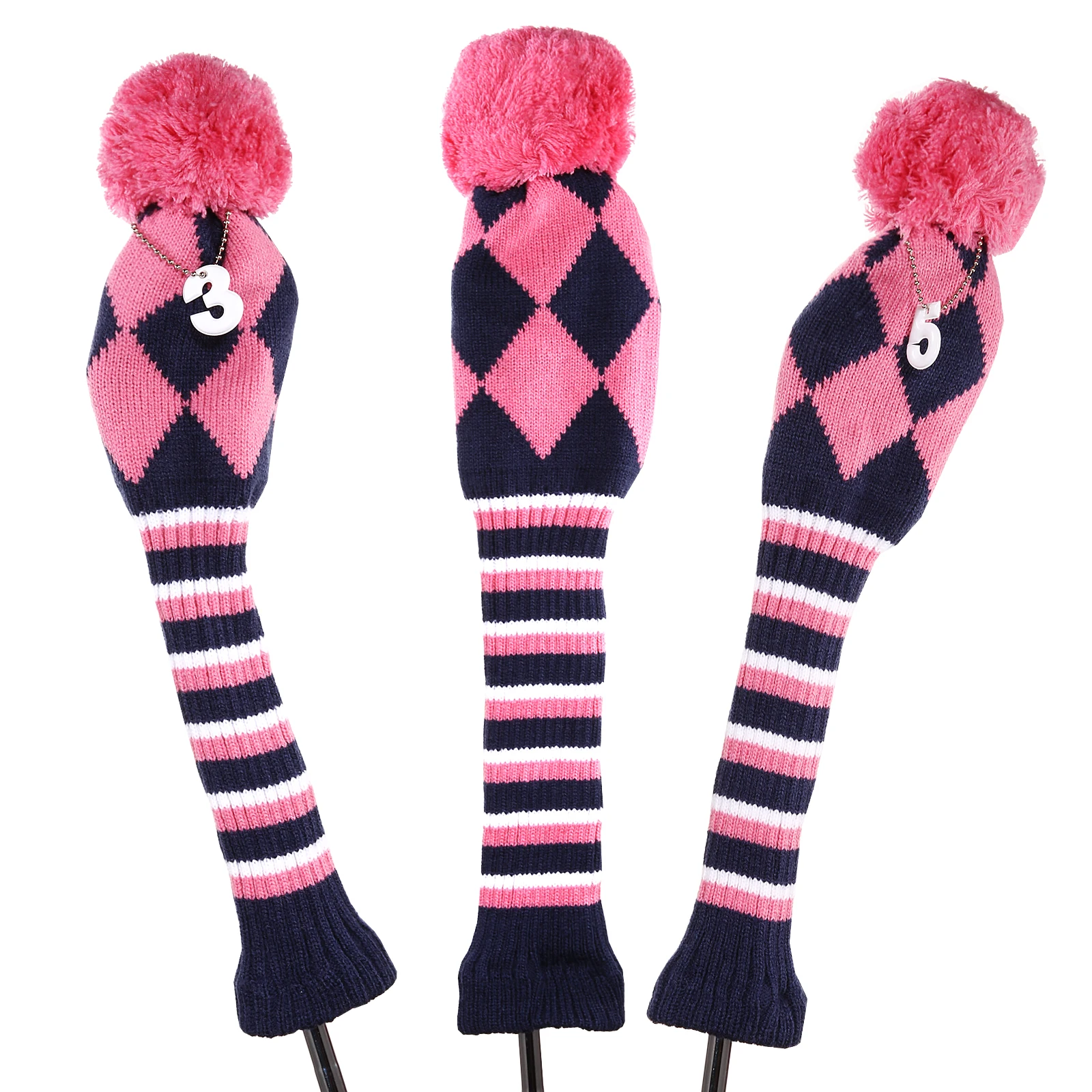 Golf 3pcs/set Kötött Angol Angol Rövid harisnya Borult 1-3-5 Golf faipari headcover számára Golf dirver/fairway Golf Furkó headcovers