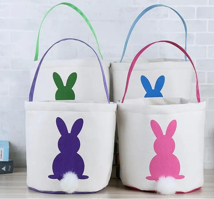 Easter Basket Festive Cute Bunny Ear Bucket Creative Candy Gift Bag Easters Rabbit Egg Tote Bags With Rabbit Tail SN4268