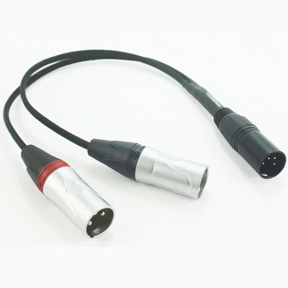 4 Pin XLR to Dual 3 Pin XLR Male Silver Plated Audio Headphone Adapter Cable 1 FT 0.3M Male to Male