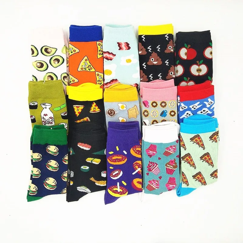 

Woman fashion cotton socks avocado egg burger pizza ice cream apple pepper hand sushi sock Korean style female happy woman socks