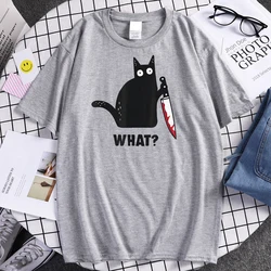 Balck Cats Cute Cat Funny Kawaii Cats What Short Sleeved Men Summer Street T-shirt Unisex Style Short Sleeves Fitness Streetwear