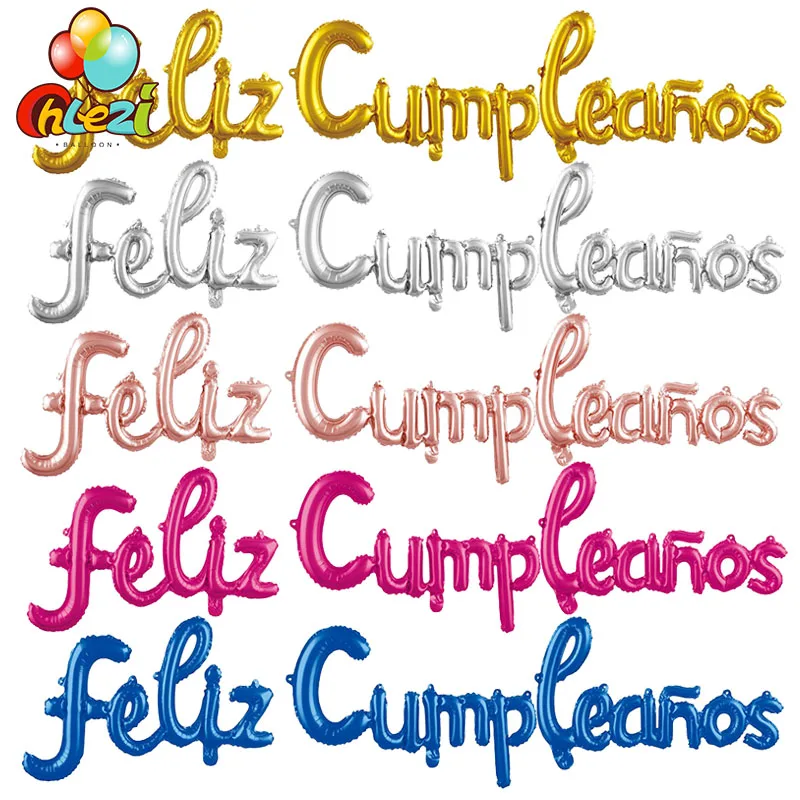 Spanish Happy Birthday Letters Balloons Lowercase Conjoined Alphabet Foil Globos Birthday Party Decoration Banner Baby Shower