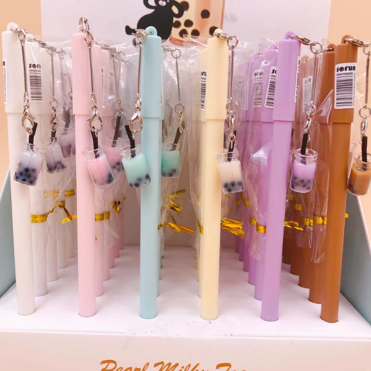 1 Pcs Kawaii Mini Bubble Tea Bottle Pendant Gel Pens Signature Pens School Office Stationery Gift